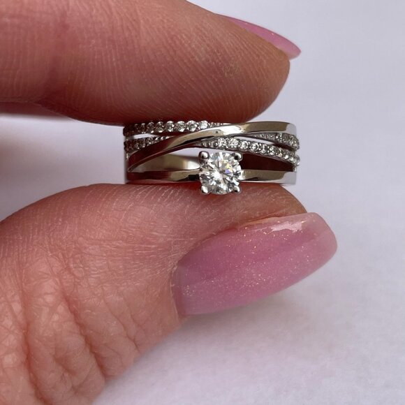 14K White Gold Ring Delicate Ring Wedding & Engagement Luxury Ring, Gift For Her - Picture 4 of 4